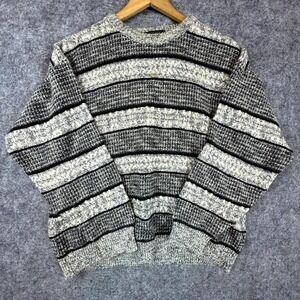 Vintage Maglieria Fastoni Sweater Mens Medium Black Gray Striped Grandpa 90s Dad